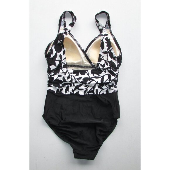 BODY ID Black White Floral 1 Piece Swimsuit - Sz 8 - NEW - Picture 7 of 11